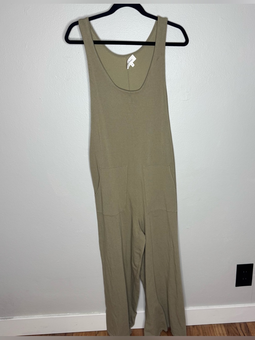 Böhme Olive Green Wide Leg Jumpsuit Scoop Neck Loungewear Romper Pockets - Picture 1 of 9